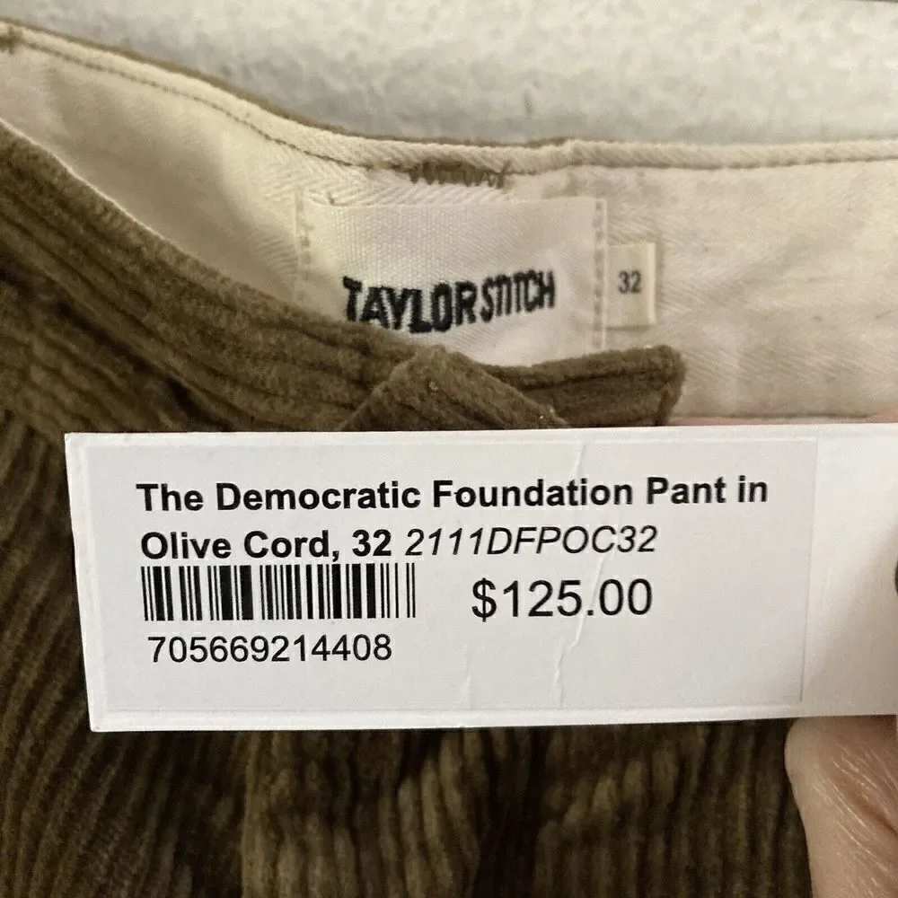 Taylor Stitch Democratic‎ Foundation Pant Olive Cord Green Corduroy Men’s